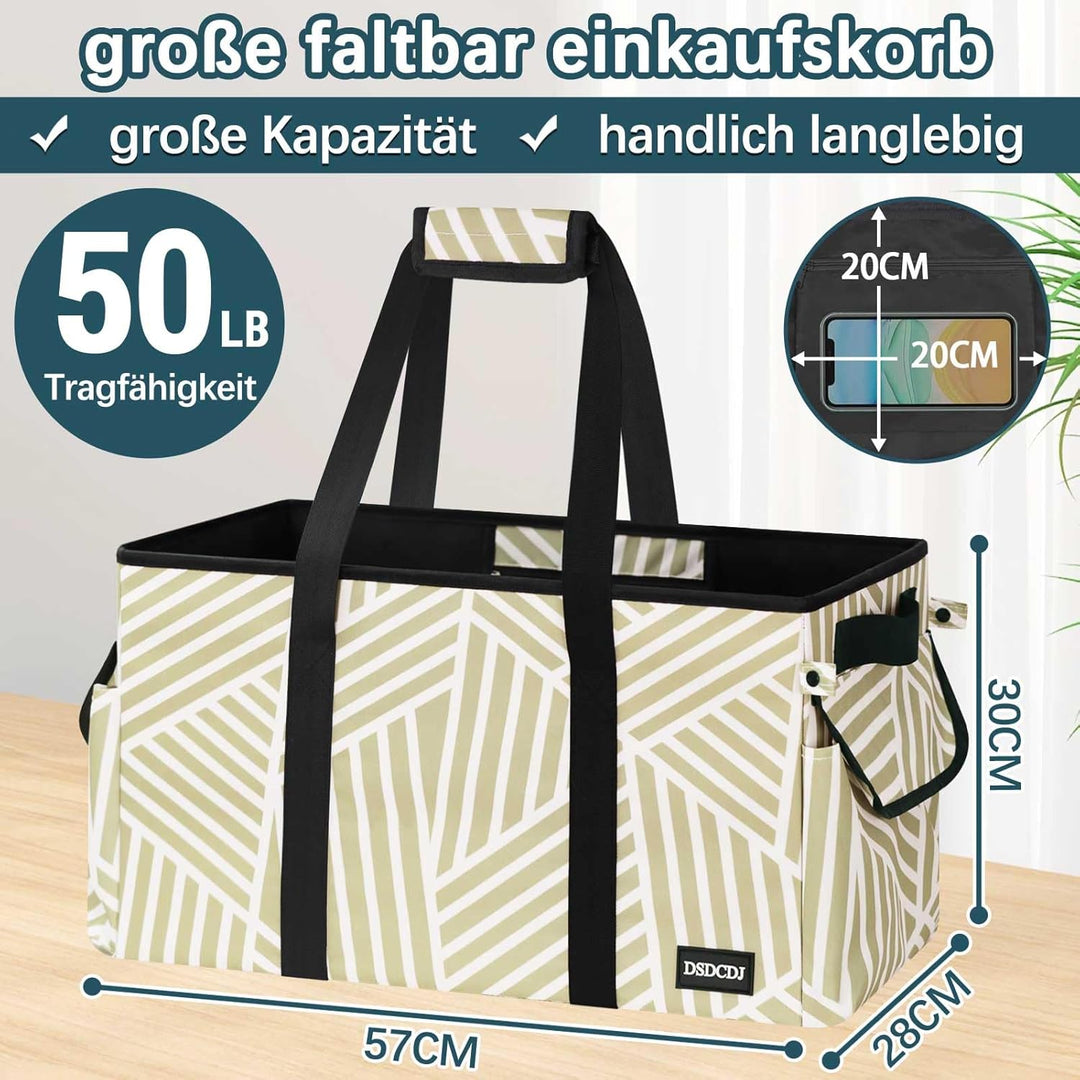 DSDCDJ 48L Einkaufskorb Faltbar – Stabiler Korb Einkaufen mit Verstärktem Boden – Einkaufstasche Gro