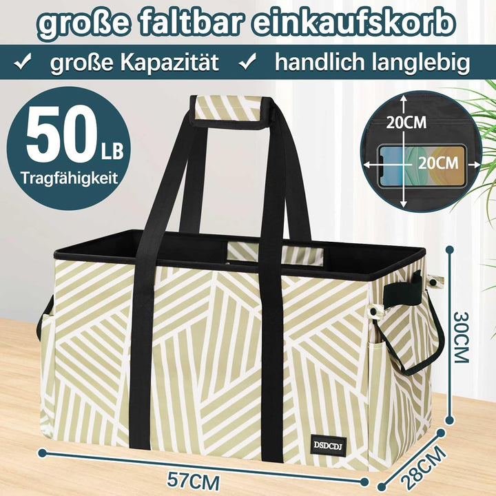 DSDCDJ 48L Einkaufskorb Faltbar – Stabiler Korb Einkaufen mit Verstärktem Boden – Einkaufstasche Gro