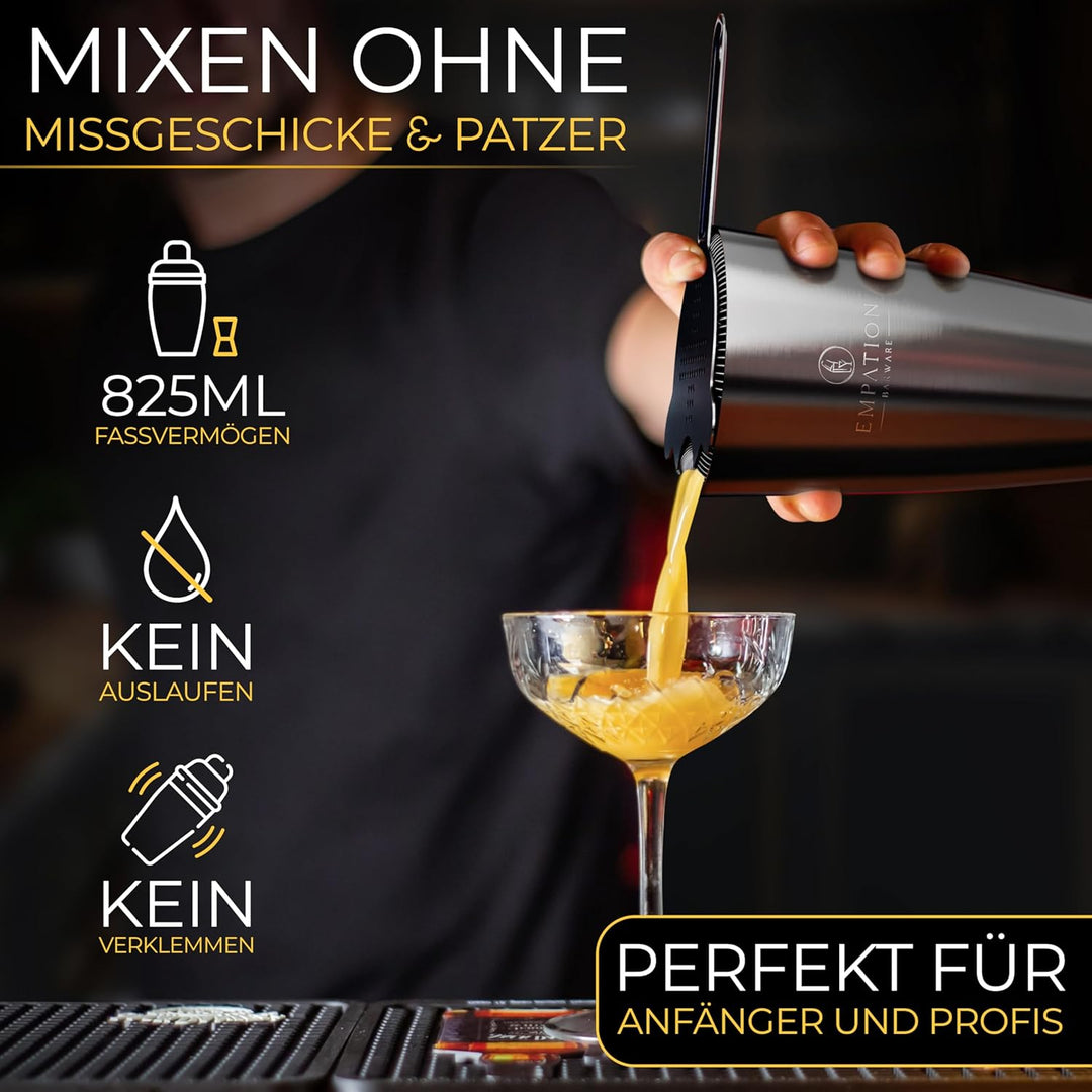 EMPATION Cocktail Set Schwarz [TESTSIEGER], 825ml Cocktail Shaker mit Bar Zubehör für Cocktails, Bar