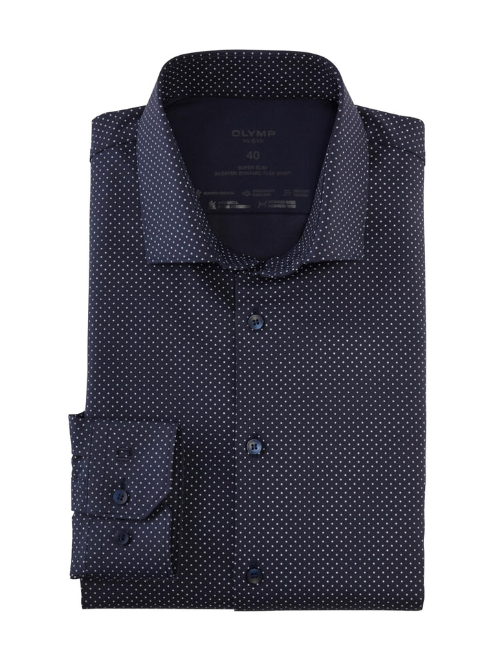 OLYMP Herren Businesshemd No. Six 24/Seven,Rotationsdruck,super Slim,Modern Kent 37 Dunkelblau, 37 D
