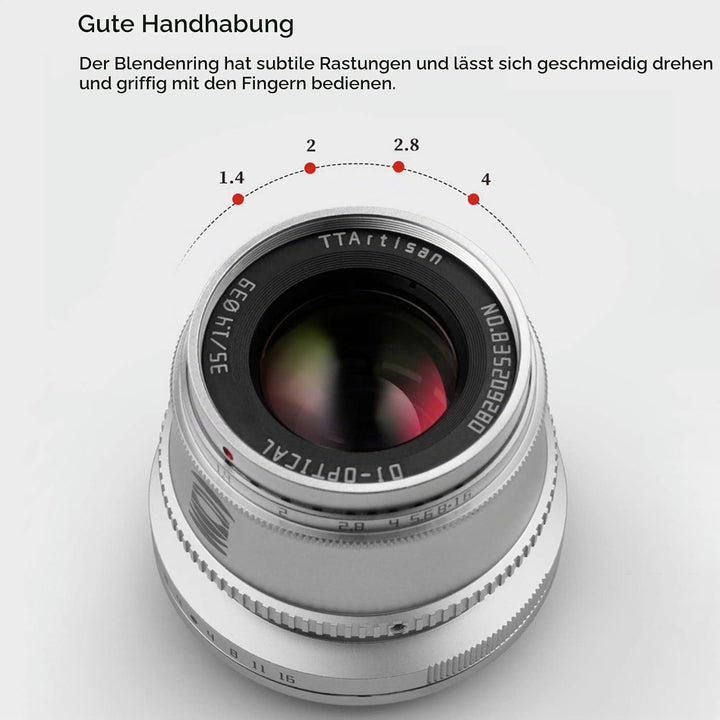 TTArtisan 35mm F1.4 Objektiv APS-C MF Kameraobjektiv kompatibel mit FX Mount Kameras X-A1 X-A10 X-M1