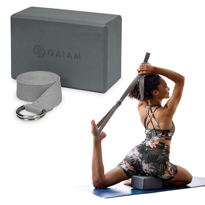Gaiam Yoga-Block & Yogagurt Kombi-Set – Yoga-Block mit Gurt, Pilates & Yoga-Requisiten zum Verlänger