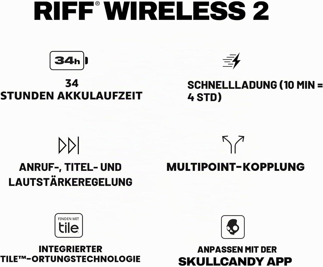 Skullcandy Riff 2 On-Ear Wireless-Kopfhörer, 34 Std. Akkulaufzeit, Mikro, Kompatibel mit iPhone, And