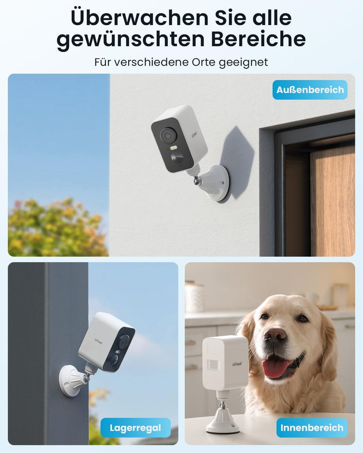 ieGeek 2K Überwachungskamera Aussen Akku mit Magnetische Montage, WLAN Kabellose Überwachungskamera