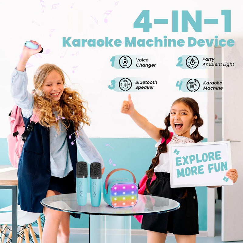 Karaoke Maschine mit 2 Drahtlosen Mikrofonen, Wowstar Tragbares Bluetooth Karaoke Maschine für Kinde