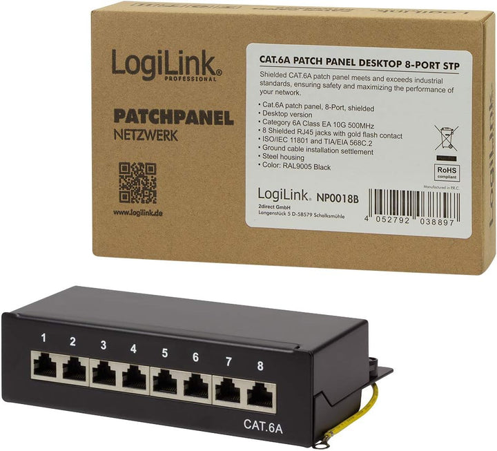 LogiLink Professional Cat.6A (500 MHz) Patchpanel - Verteilerfeld, Tisch/Wand/Desktop, STP (geschirm