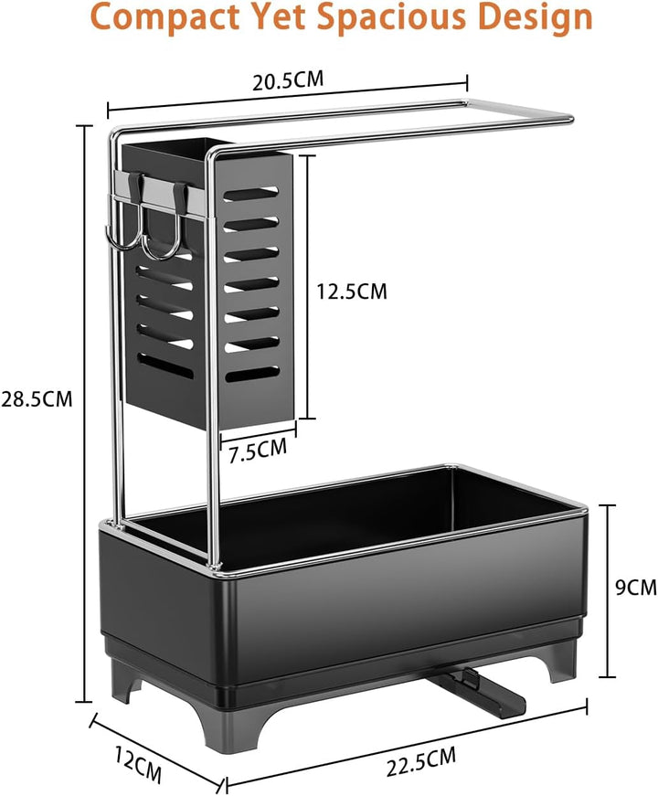 Spülbecken Organizer, Schwarz Küchen Organizer Spüle mit Abflusspfanne & Lappenhalter, Spülutensilie