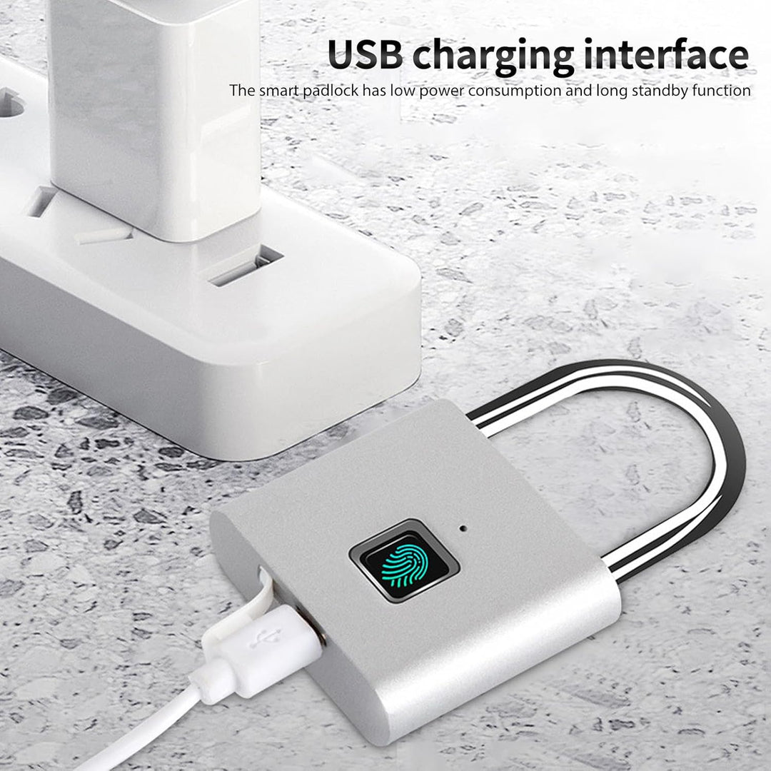 SPORWAY Fingerabdruck Schloss, USB-Aufladung Vorhängeschloss Schlüsselloses Schloss IP55 Wasserdicht