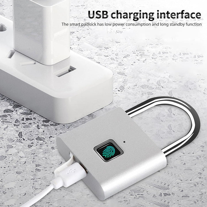 SPORWAY Fingerabdruck Schloss, USB-Aufladung Vorhängeschloss Schlüsselloses Schloss IP55 Wasserdicht