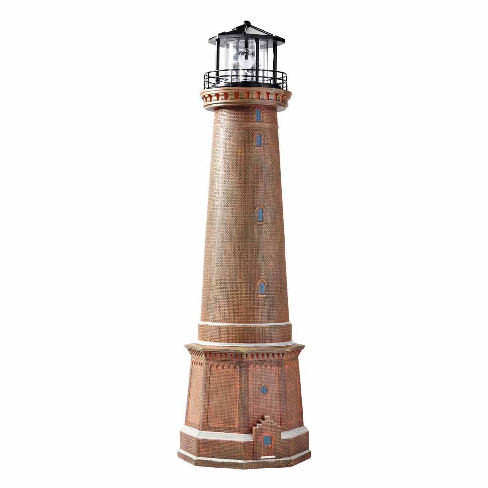 Solar-Leuchtturm Borkum aus Polyresin, LED Leuchtfeuer automatisch, wetterfest IP44, handbemalt, Gar