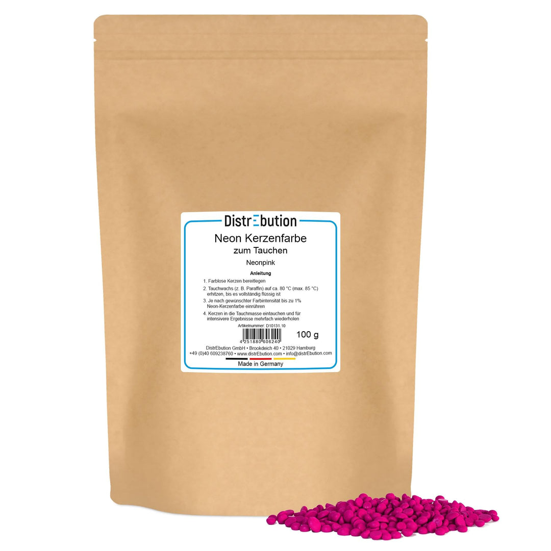DistrEbution.com 100 g Wachsfarbe/Grundfarbe zum Tauchen, Kerzenfarben Neon Serie, Made in Germany (
