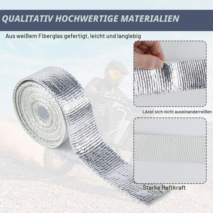 Hitzeschutzband Auspuff, Auspuffband mit 5 Kabelbinder Stainless Steel, Hitzeschutz Auspuff Bandage,