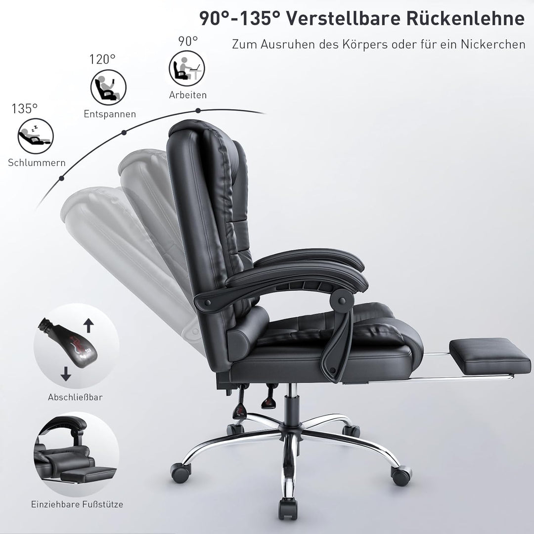 rattantree Bürostuhl Mit Fussstütze, Schreibtischstuhl Ergonomisch, PU Leder Computerstuhl mit Gepol