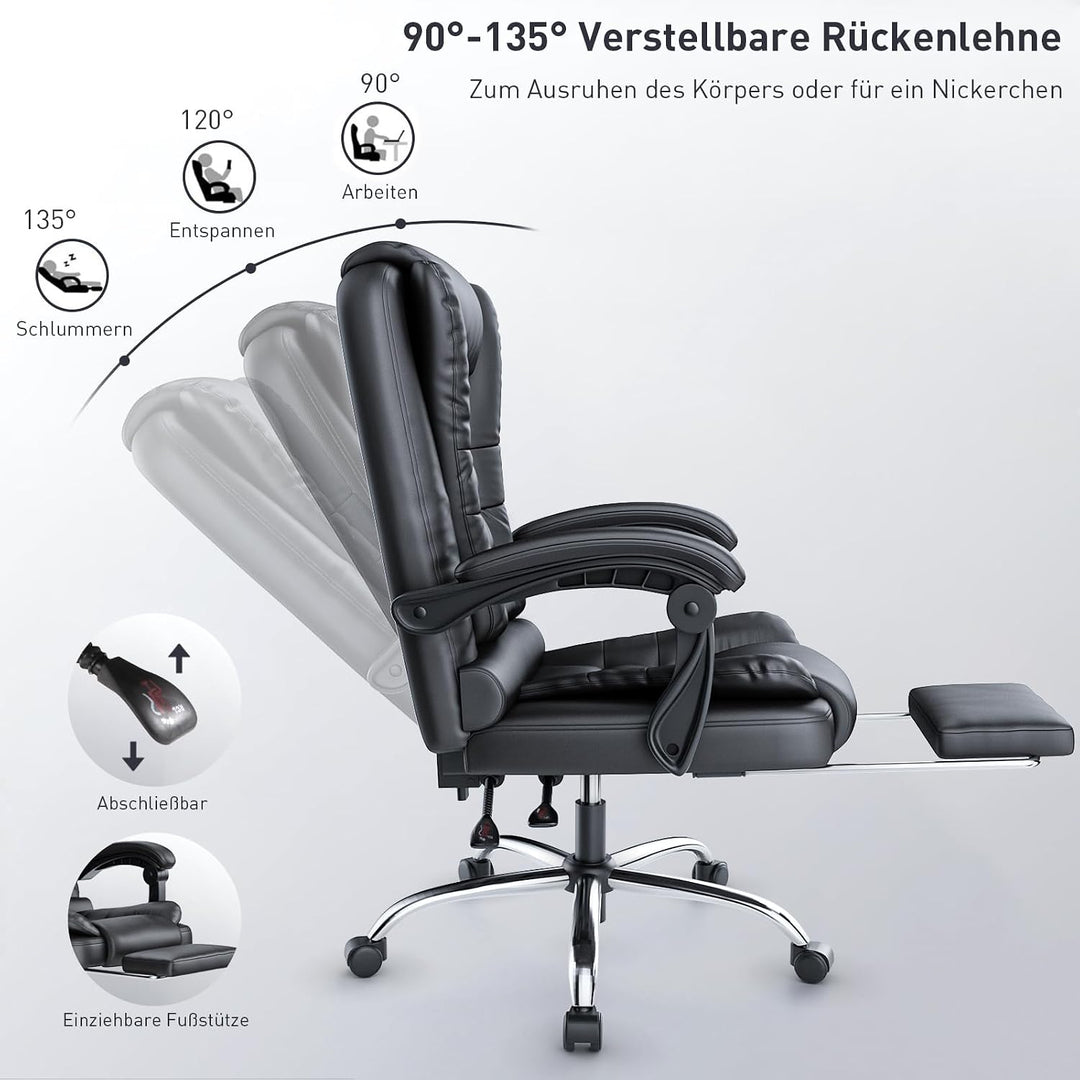 rattantree Ergonomischer Bürostuhl Mit Fussstütze, Schreibtischstuhl, PU Leder Computerstuhl mit Gep