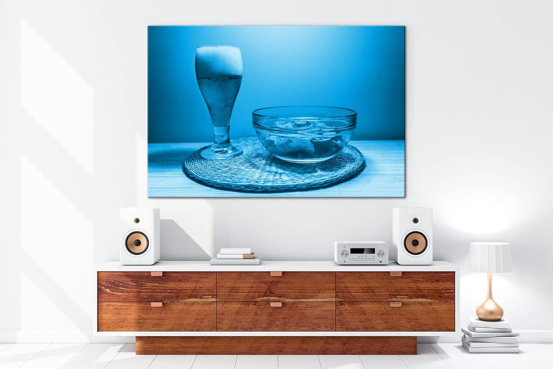 deyoli Chips und Bier Format 100x70 Effekt: Monocrome Blau als Leinwandbild, Motiv fertig gerahmt au