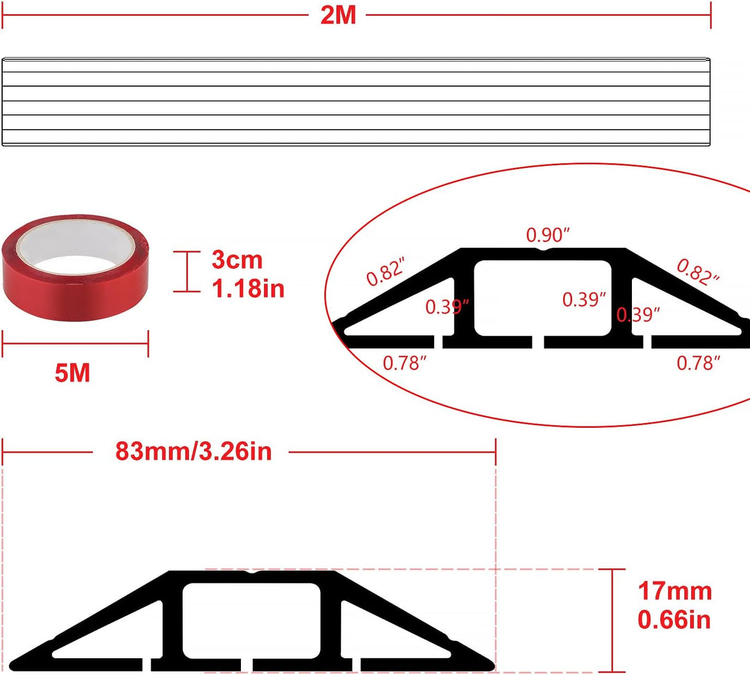 CPROSP Boden Kabelbrücke Schwarz und Gelb, 200 cm x 8,3 cm, 3 Kanäle, Boden Kabelabdeckung aus Gummi