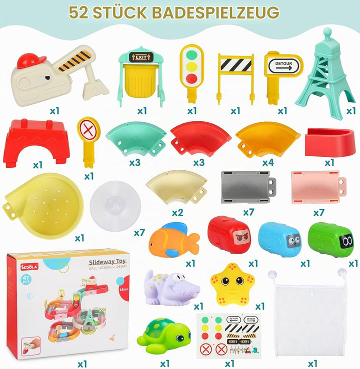 Badewannenspielzeug, 52 Stück Badespielzeug für Kinder ab 3 4 5 6 Jahre, DIY Kugelbahn Badewannen Sp