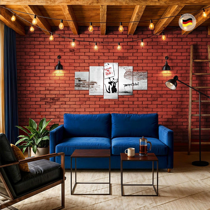 Runa Art Wandbilder Banksy Graffiti Zitat Ratte mit Shild 5 Teilig Bild auf Vlies Leinwand Deko Loft