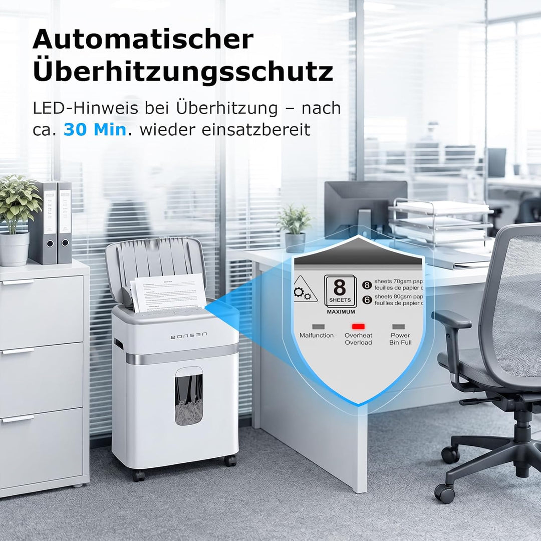 BONSEN Aktenvernichter mit 100 Blatt Auto-Feed, P-4 Mikroschnitt Schredder 100sheets+White-Silver, 1