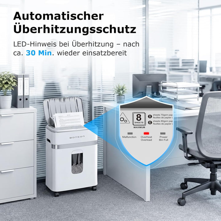 BONSEN Aktenvernichter mit 100 Blatt Auto-Feed, P-4 Mikroschnitt Schredder 100sheets+White-Silver, 1