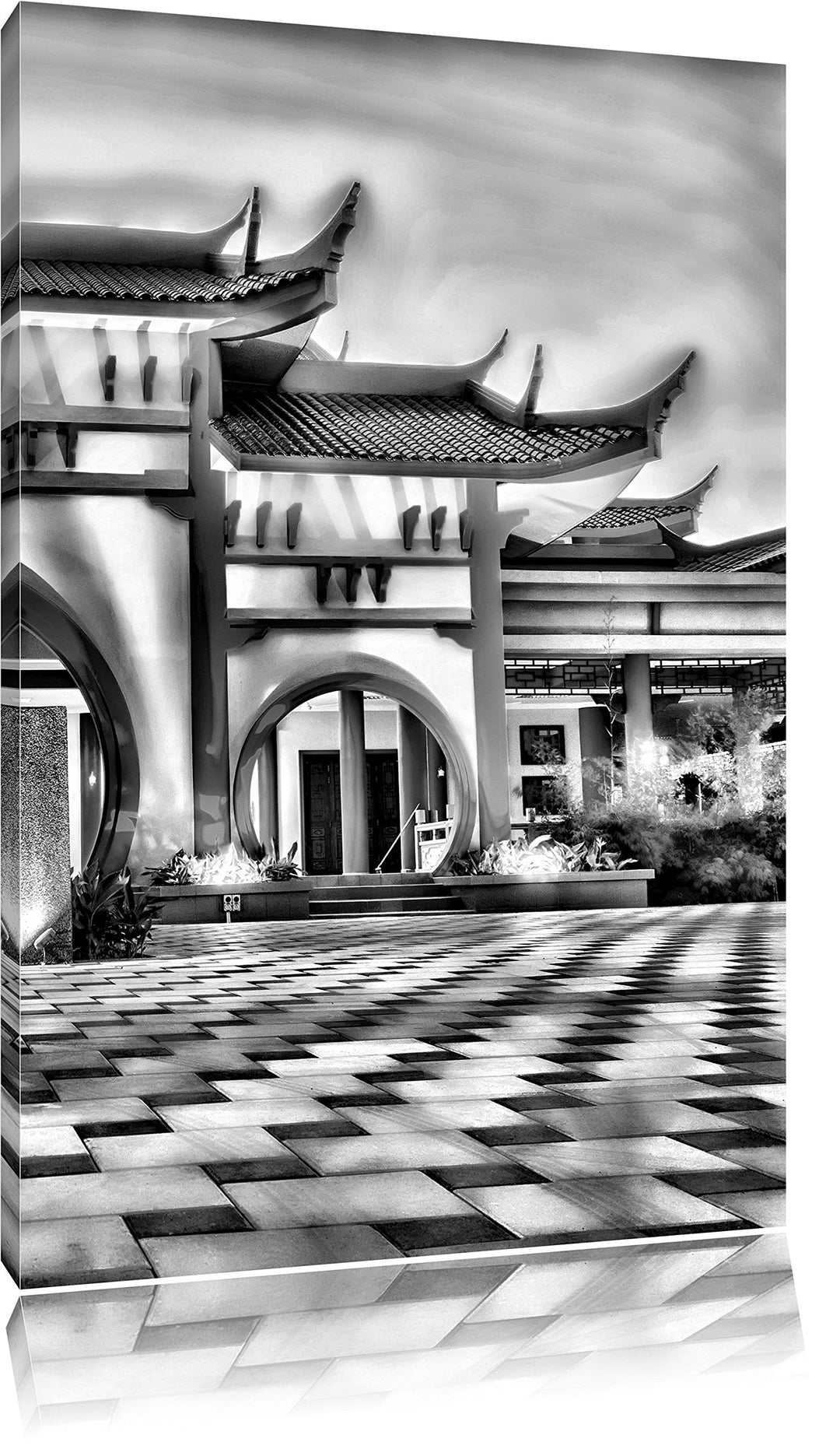 Pixxprint Monocrome, chinesischer Tempel, Format: 100x70 auf Leinwand, 100x70