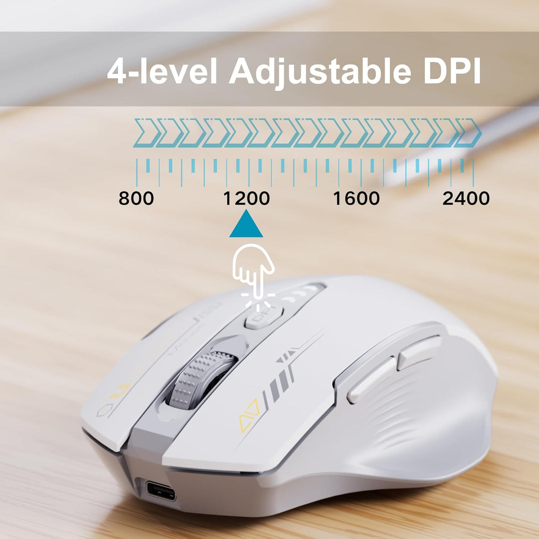 Uineer Bluetooth-Maus, Tri-Modus (BT 5.0/4.0 + 2.4 G Hz), Wiederaufladbare Ergonomische mit Sichtbar
