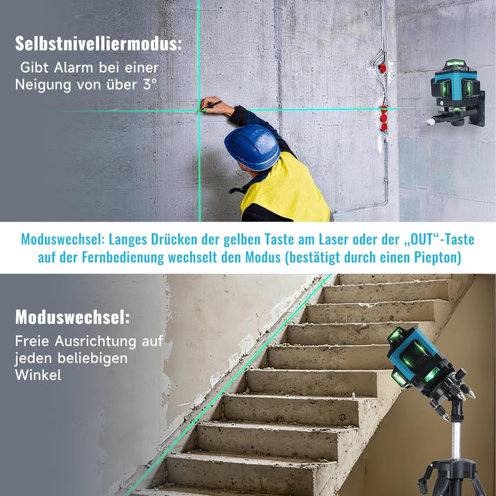 Kreuzlinienlaser 4×360° Selbstnivellierender Laser-Wasserwaage mit 16 Linien – Grüner Kreuzlinienlas