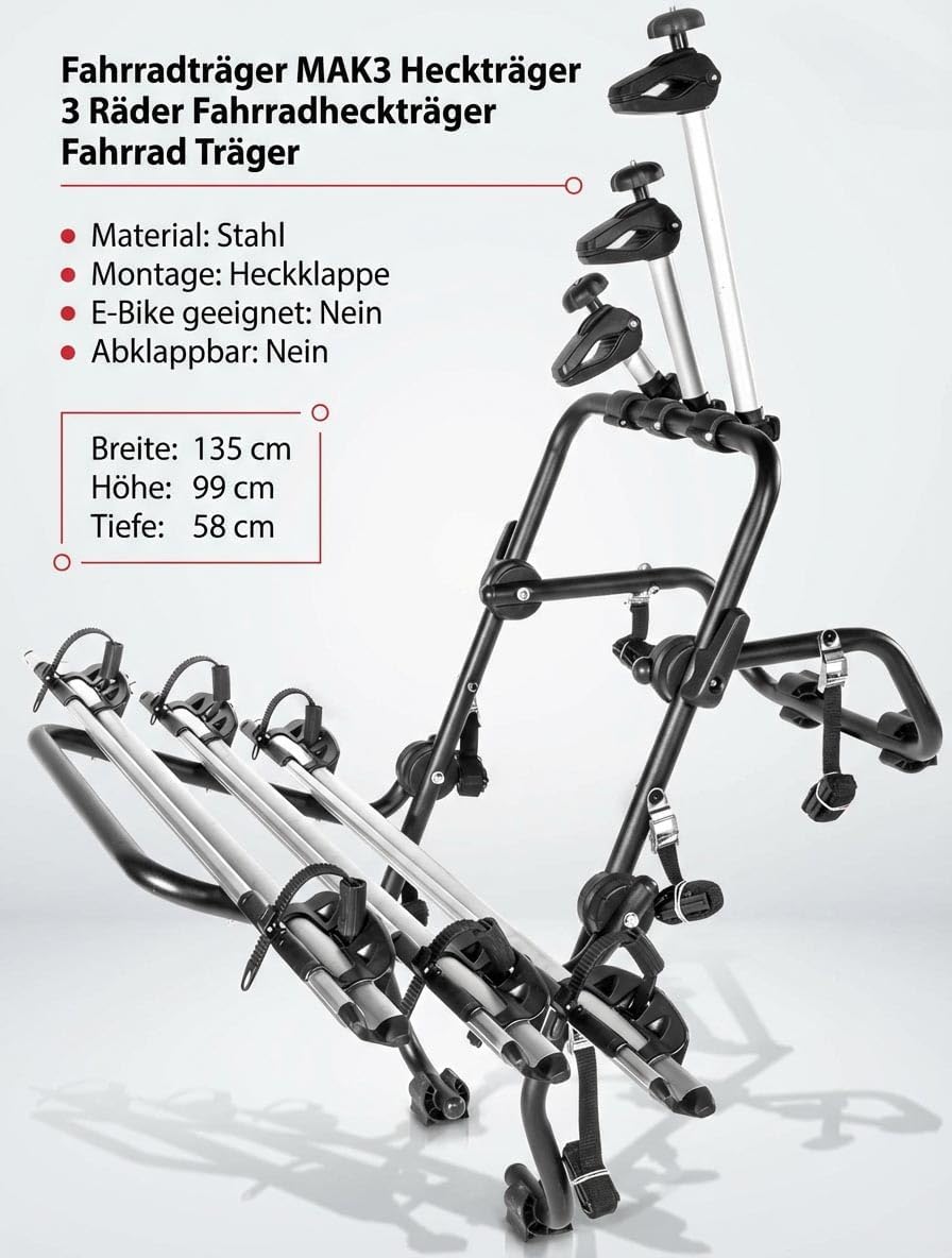 Fahrrad Heckträger - Fahrradträger Heckklappe - VDP Steelbike 3 - universal Auto Fahrradträger - Hec