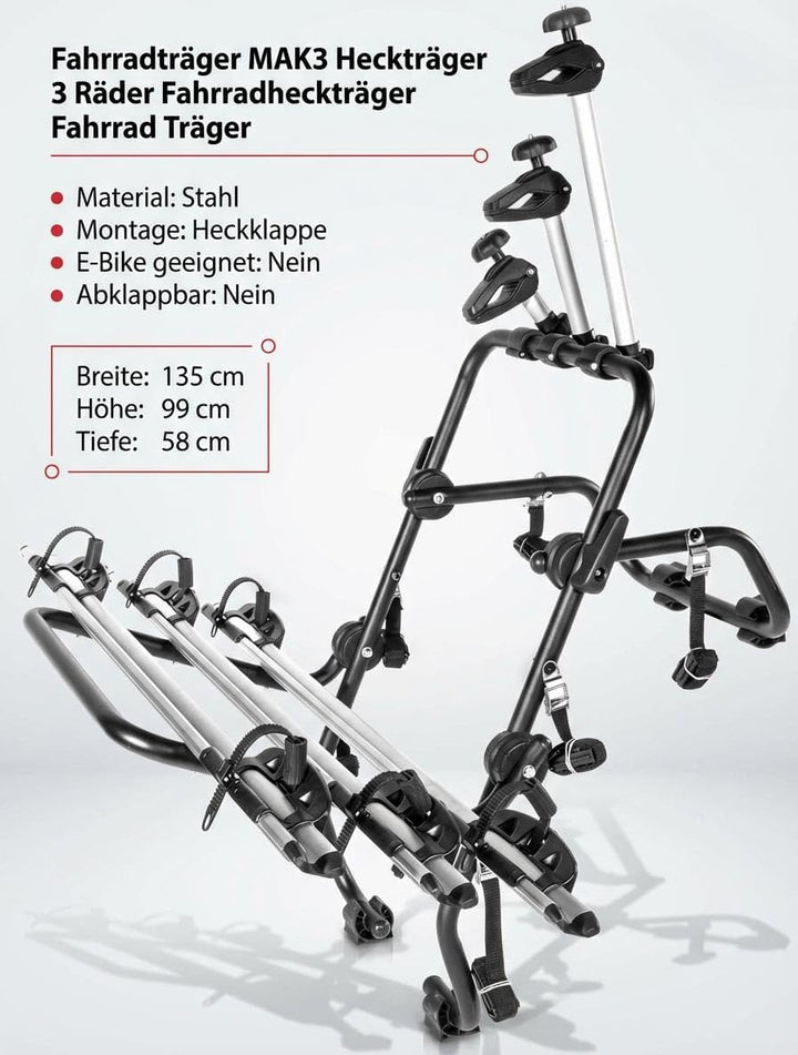 Fahrrad Heckträger - Fahrradträger Heckklappe - VDP Steelbike 3 - universal Auto Fahrradträger - Hec