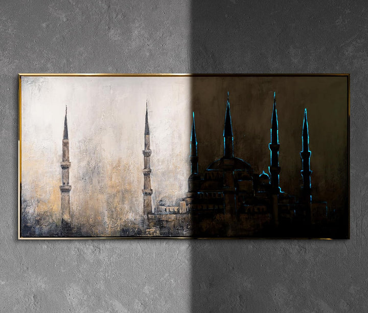 YS-Art XXL Abstrakt Fluoreszierendes selbst leuchtendes Acryl 3D Gemälde auf Leinwand Oase des Glaub