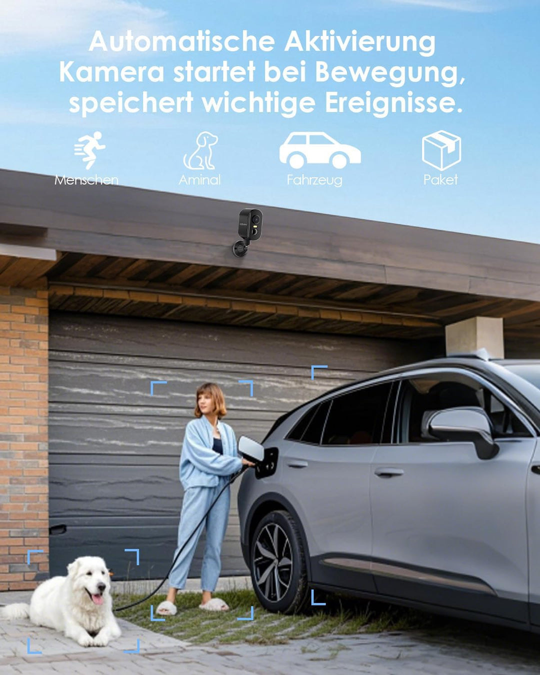 2K Überwachungskamera Aussen Akku, Magnetische Montage,Bewegungserkennung,WLAN Kabellose Überwachung