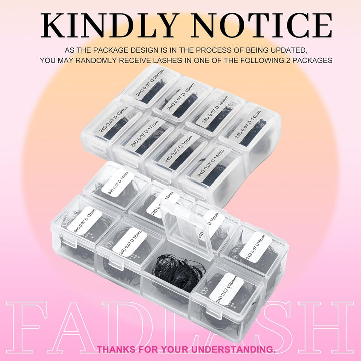 FADLASH 2024 Version Professionell Mixed 600pcs Lash Fächer 24D 14-20mm 0,07mm D Curl Fertig Volumen