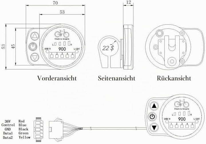 Display KT-LED900, Bordcomputer, LED-Display, E-Bike, Elektrisches Fahrrad, Pedelec, 24V/36V/48V Wat