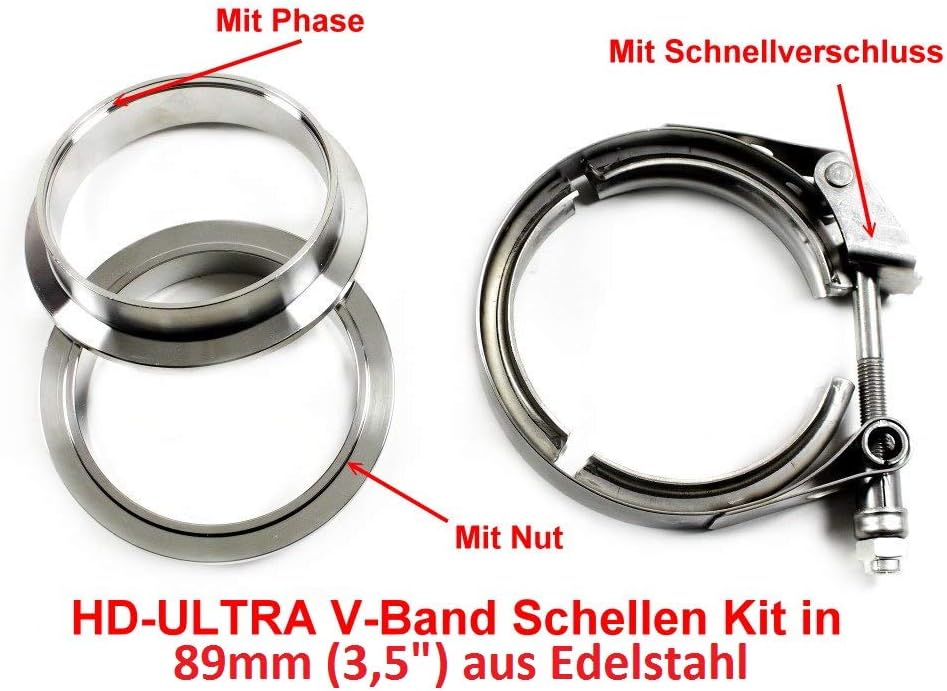 HD V-Band Schelle SET mit FLANSCH 89mm 3,5" Zoll Edelstahl Turbo Wastegate Auspuff Gr.A 1010935