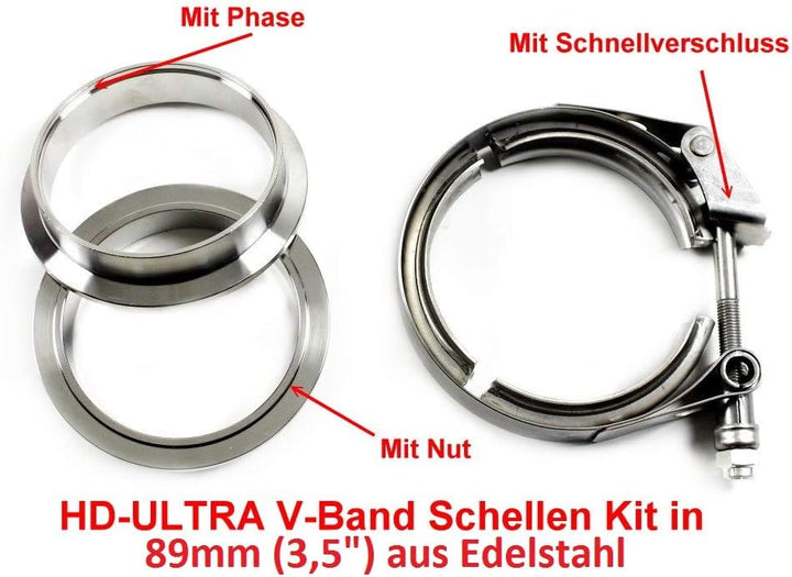HD V-Band Schelle SET mit FLANSCH 89mm 3,5" Zoll Edelstahl Turbo Wastegate Auspuff Gr.A 1010935