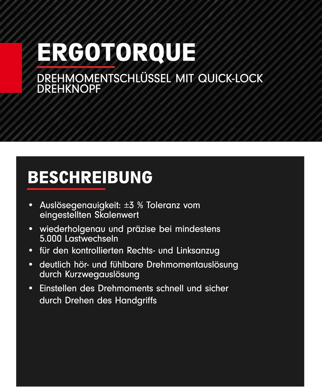 KS Tools 516.6042 1/2" ERGOTORQUEprecision Drehmomentschlüssel 40-200 Nm mit Quick-Lock Drehknopf-Um
