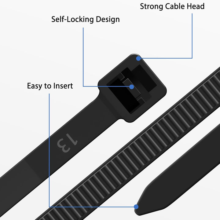 1000 Stück Kabelbinder Schwarz 350mm, Kabelbinder uv Beständig, 4.8mm Breite Cable Ties Zugfestigkei