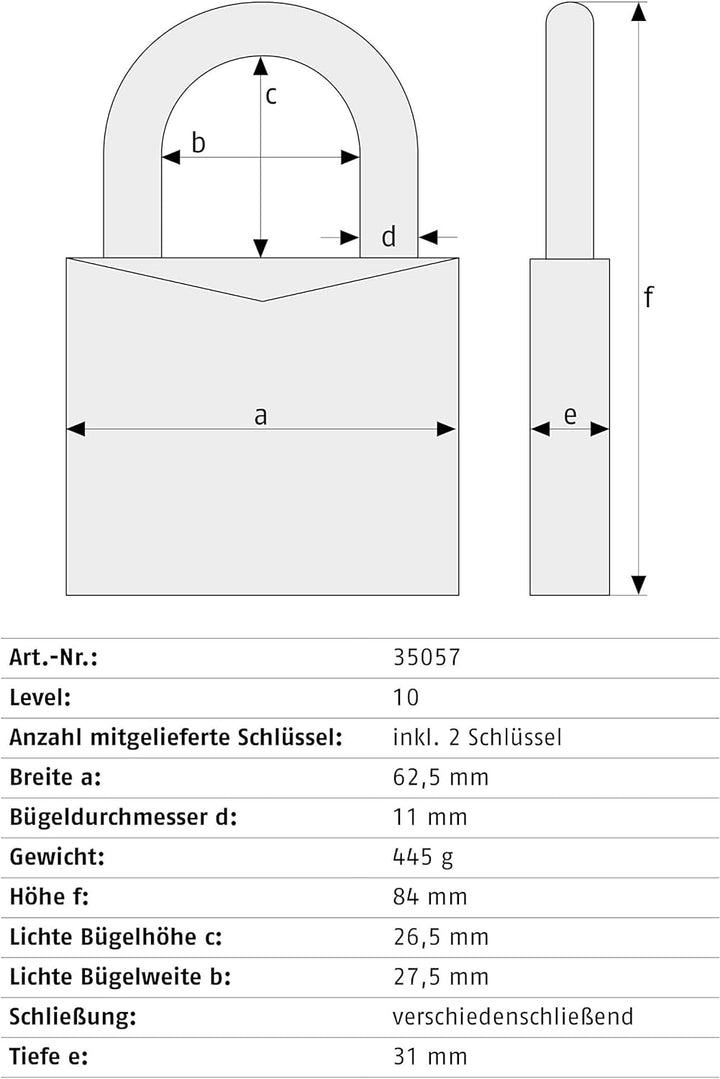 ABUS Granit Vorhängeschloss 37/55 für den Ausseneinsatz - aus gehärtetem Spezialstahl - Schlüssel mi