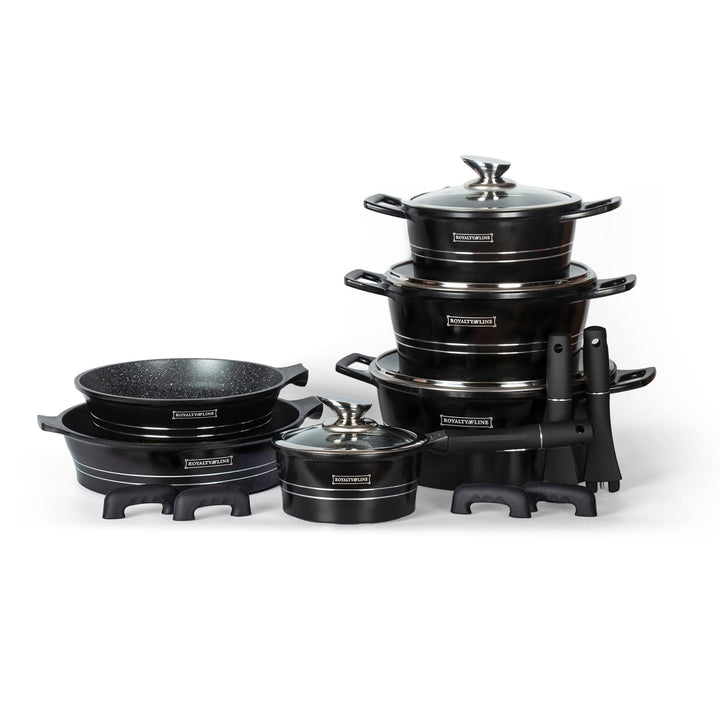 Royalty Line® Topfset 14 Tlg. Schwarz - Töpfe Set geeignet für Induktion - Kochtopf Set & Pfannen mi