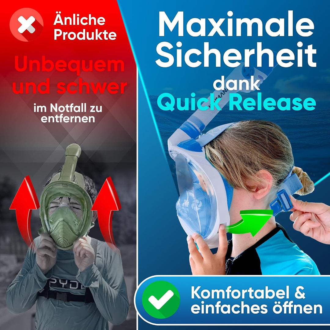 Die Preisgekrönte Kaimana® Schnorchelmaske für Erwachsene &amp; Kinder - absolut CO2 sicher - inkl. Trag