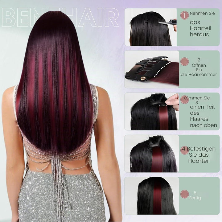 Benehair Clip in Extensions Echthaar, 6Pcs Clip Echt Haar Extension, Einzelclip Echthaar Extension C