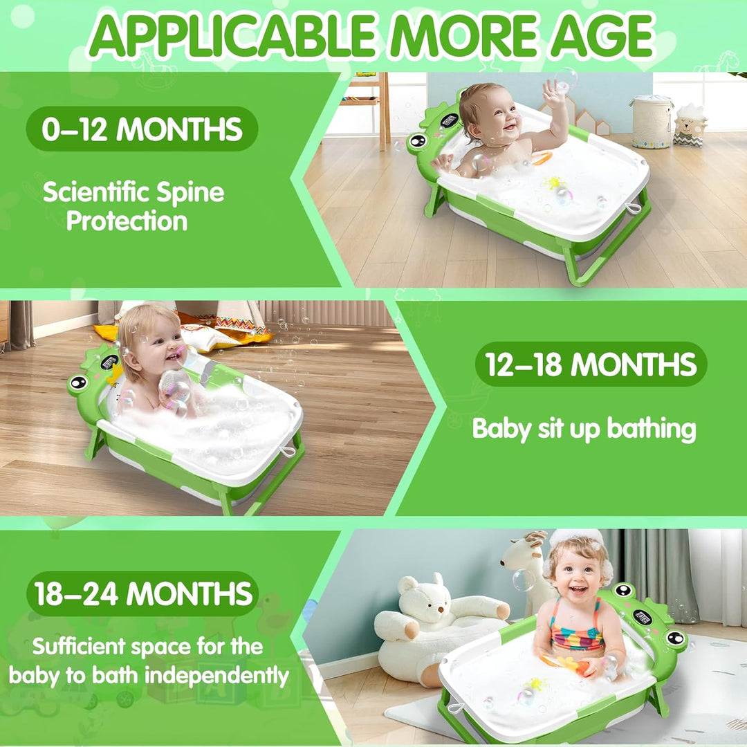 Baby Badewanne, Faltbar Baby Badewanne Mit Temperatursensor und Rutschfestem Badekissen, Baby Bathtu