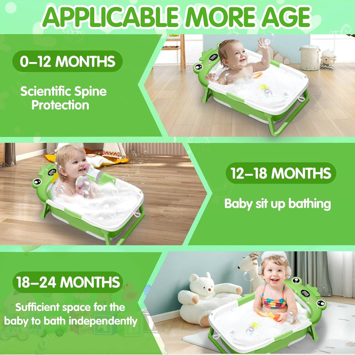 Baby Badewanne, Faltbar Baby Badewanne Mit Temperatursensor und Rutschfestem Badekissen, Baby Bathtu