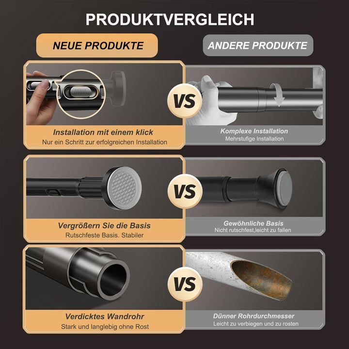 Gardinenstange ohne Bohren 70-110cm, Ø32mm Matt Schwarz Multifunktionale Vorhangstange zum Einklemme