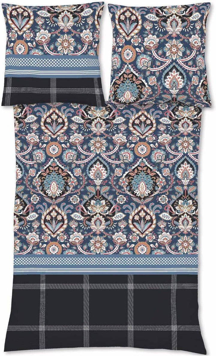 fleuresse Feinbiber Bettwäsche Aspen Ornament Denim 1 Bettbezug 135 x 200 cm + 1 Kissenbezug 80 x 80