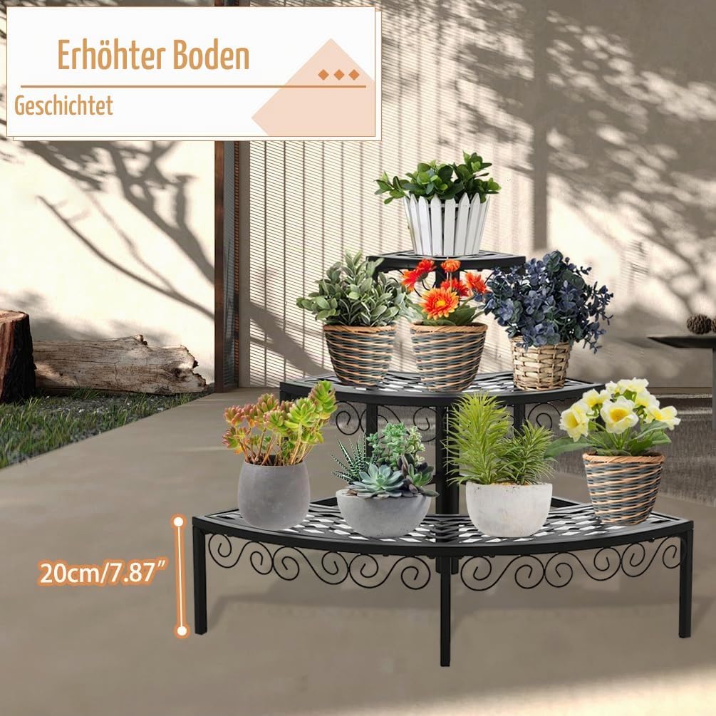 BAOYOUNI Blumentreppe Metall 3 Etagen Pflanzenständer Blumenständer Eck Pflanzenregal Blumenregal Bl