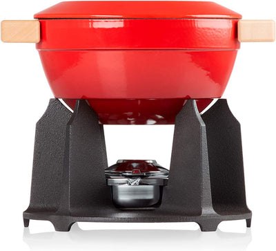 Le Creuset Gusseisen Fondue-Set, Inkl. 2 Holzgriffen, Spritzschutz, Rechaud und 6 Fonduegabeln, 2,0