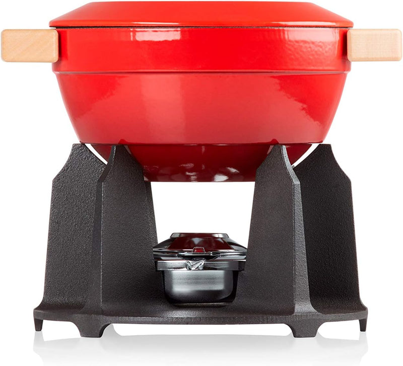 Le Creuset Gusseisen Fondue-Set, Inkl. 2 Holzgriffen, Spritzschutz, Rechaud und 6 Fonduegabeln, 2,0