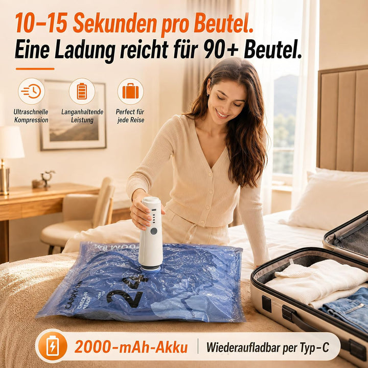 Vakuumbeutel für Kleidung mit Kabelloser Vakuumpumpe in Grau, 17 Stück Wiederverwendbare Vakuumierbe
