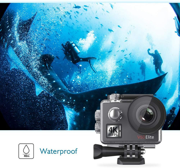 AKASO V50 Elite Action Cam,4K60FPS 20MP Unterwasserkamera mit Schwimmender Handgriff und Tasche WiFi